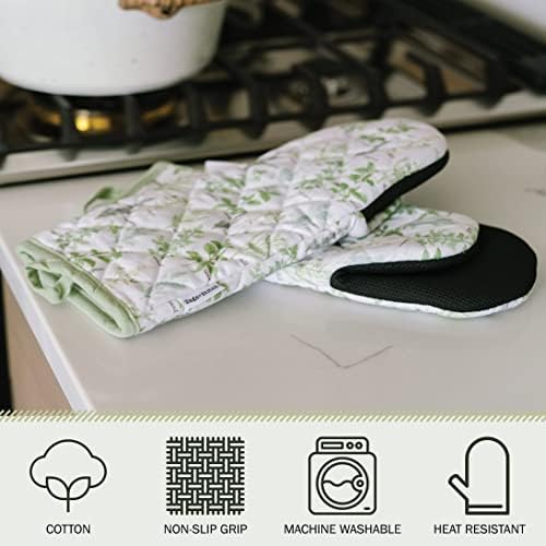 Heat Resistant Designer Kitchen Oven Mitts with Neoprene Non-Slip