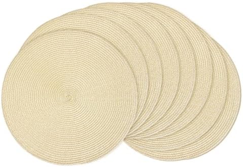 AHHFSMEI Round Braided Placemats Set of 8 15 Inch Beige Table Mats