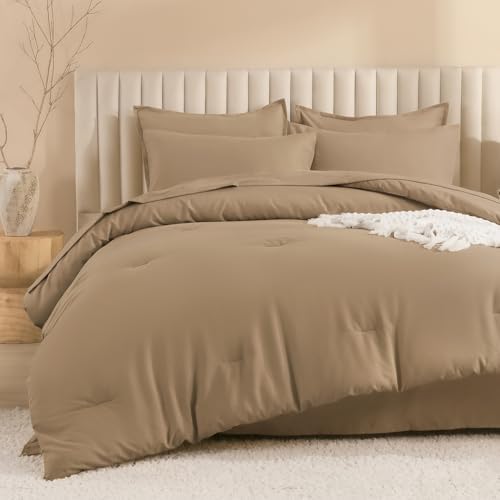 Litanika Taupe King Comforter Set with Sheets - 7 Pieces Solid Bed in