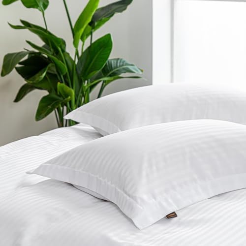 Hotel Duvet Cover Queen Size White Satin Pin Striped 3 Piece Set
