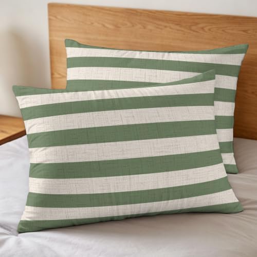 3 Pieces Duvet Cover California King Bedding Sets Sage Green Stripe