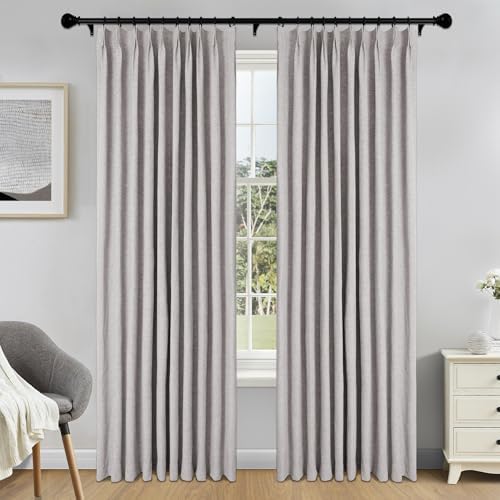 Fcosie Pinch Pleat Linen Look Curtains | Total Blackout Back Tab