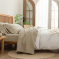 BESTOUCH 100% Washed Cotton Linen Feel Sheet Set, Almond Milk Grey