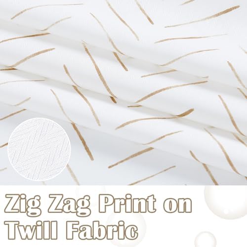 jinchan Extra Long Taupe and White Shower Curtain Inky Herringbone