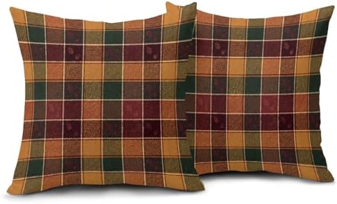 Fall Buffalo Plaid Throw Pillow Covers 22x22 Inch Orange Brown Green