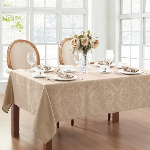 Caiden Elegance Damask Tablecloth, Taupe - 52" W x 70" L