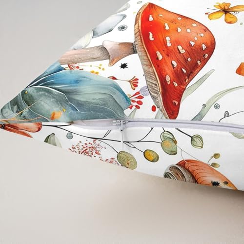 Red Mushroom Pack of 2 Pillow Covers,Jungle Botanical Plants Flowers