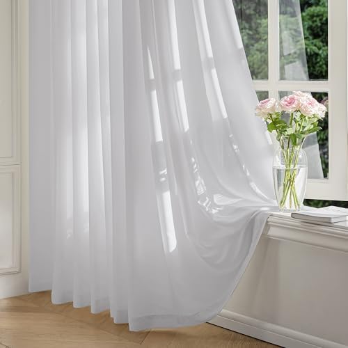 FMFUNCTEX Grey Sheer Curtains, 63 Inch, Rod Pocket, 2 Panels for