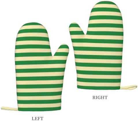 Dark Green and Beige Stripes Oven Mitts 2 Pack Kitchen Heat Resistant