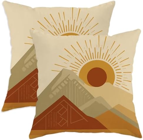 Mountain Sun Throw Pillow Covers Set of 2, Beige and Terracotta