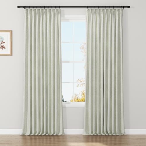 TWOPAGES Linen Textured Floral Curtain 108 Inch Length Pinch Pleat