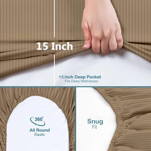 Way Fair 4 Piece Sheet Set Full (54"x75") Size Taupe Stripe - 100%