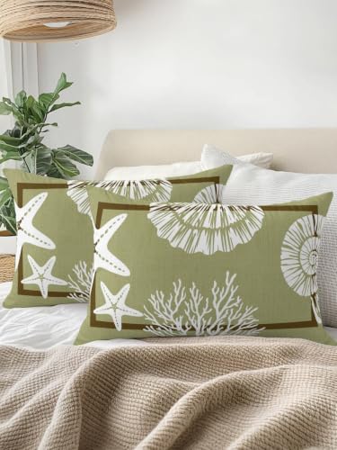 Outdoor Pillows Waterproof Set of 2, Sage Green Coastal Patio Throw