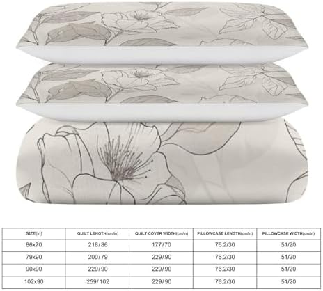 Retro Floral Plant Duvet Cover Set, 3 Piece Microfiber Bedding Set