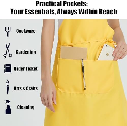 NOBONDO 12 Pack Bib Apron - Unisex Black Apron Bulk with 2 Roomy