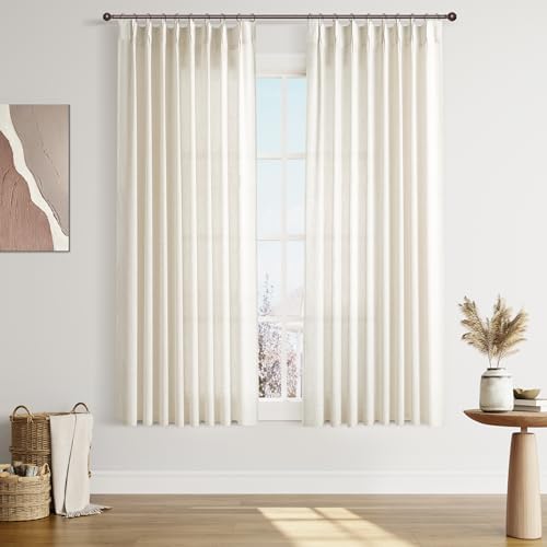 Joywell Linen Pinch Pleated Window Curtains 63 Inch Long,Back Tab Clip