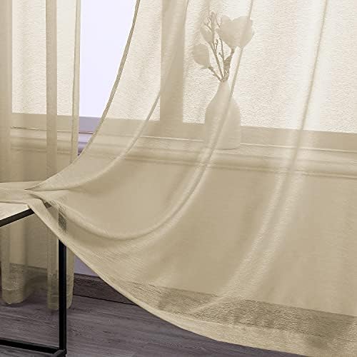 DONREN Taupe Sheer Window Panel Curtains -Luxury Soft Grommet Top