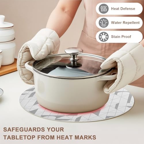 Neutral Geometric Faux Leather Placemats Set of 6, 15in, Waterproof