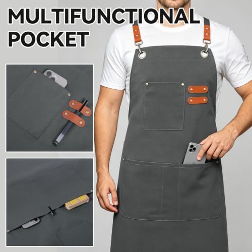NLUS Chef Aprons for Men Women with 4 Pockets, Water Repellent Cotton