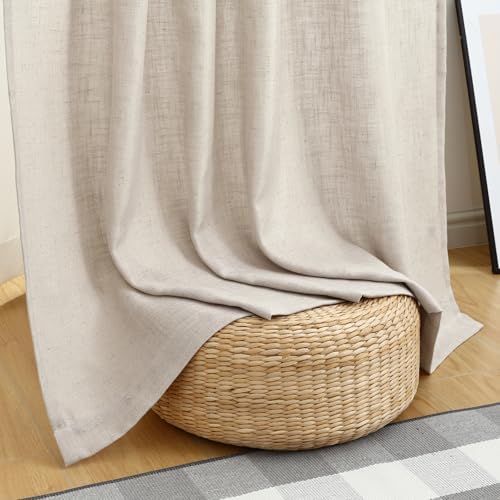decorUhome Linen Semi Sheer Curtains 120 Inch Long, 2 Panels Light