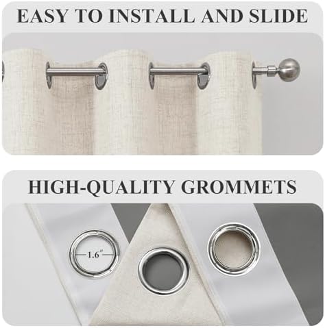 Cream 100% Blackout Linen Curtains Living Room 40x84 Inch Long 2