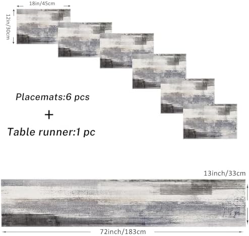 Emvency Table Runner and Placemats Set of 6, Abstract Gray Grey