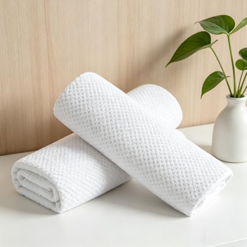 2 Pcs White Hand Towel Set 16"x31" Soft Highly Absorbent Quick Dry