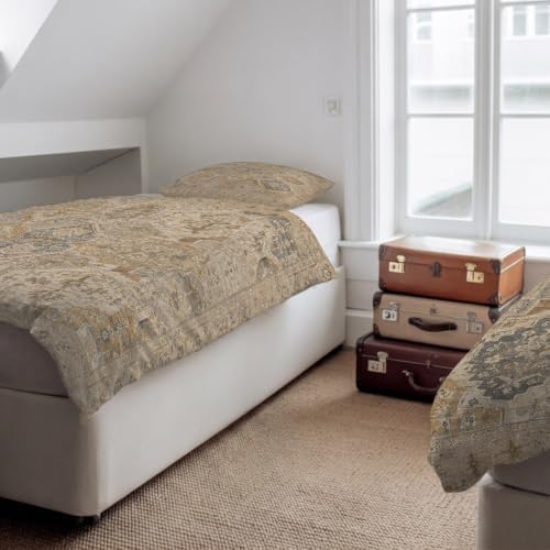 Beige Grey Boho Duvet Cover Queen Size,Quilt Cover 90"x90" with Zipper