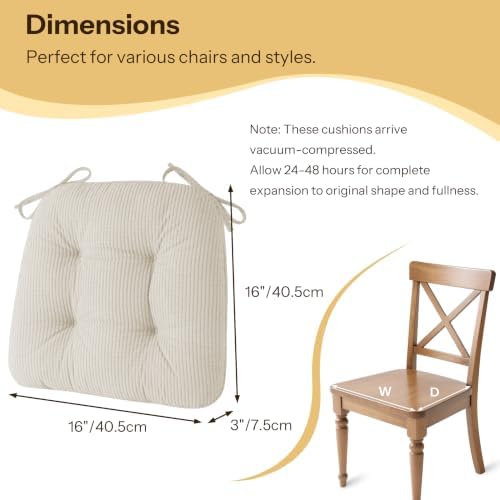 Non-Slip Dining Chair Cushions Set of 2,16"x16"x3" Cream