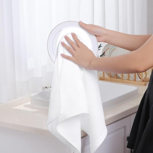Homaxy 100% Cotton Waffle Weave Kitchen Dish Towels 9-Pack, White