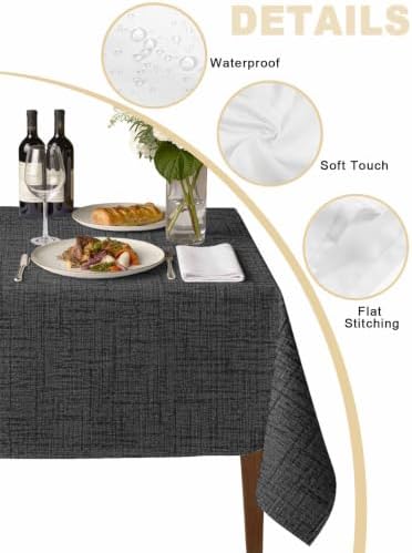 Dark Grey Linen Pattern Rectangle Tablecloth 60 x 120 Inches Country
