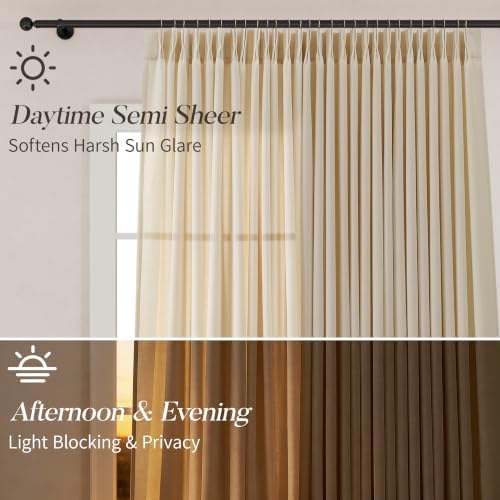 Pinch Pleated Linen Curtains for Living Room Extra Long 120 Inches