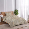 Beige Flowers Boho Duvet Cover Queen Size,Quilt Cover 90"x90" with