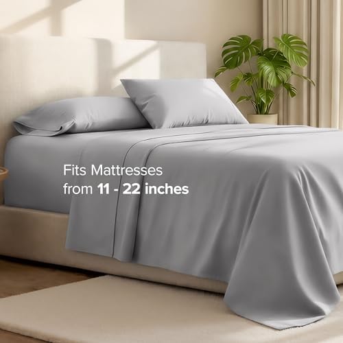 Bare Home Deep Pocket 22" Sheet Set 1800 Ultra-Soft (King, Light Grey)