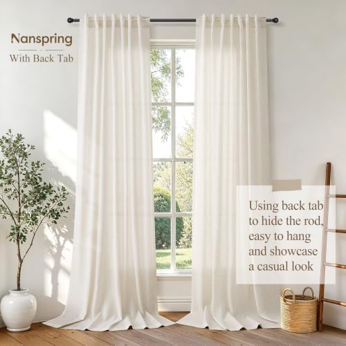 Nanspring Extra Long Linen Curtains 120 Inches Length Back Tab Birch