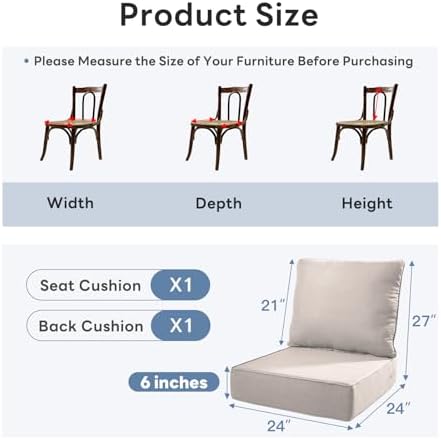 6 inches Thicker Outdoor Chair Cushions Set- 24" *24" *6" Waterproof