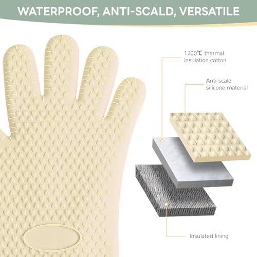 Cotton Thickened Silicone Oven Mitts Heat Resistant-2 Pack Silicone
