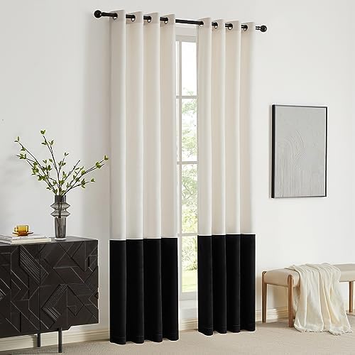 Modern Cream White Black Decorative Velvet Curtains 120 inches 2