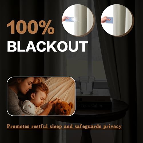 DONREN 100% Blackout Curtains 108 Inches Long Thermal Insulated, Soft