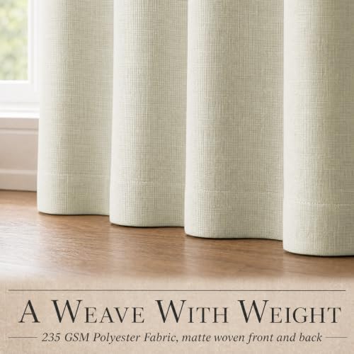 DECOLURE 100% Blackout Linen Curtains 120 Inches Long | Natural