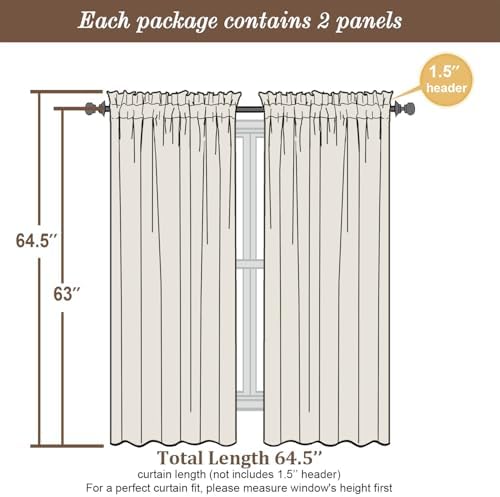 Chyhomenyc White Sheer Curtains 63 Inch Length 2 Panels Set, Light
