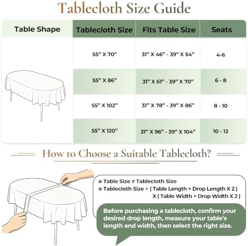 Beige Farmhouse Oval Tablecloth, 55×102 Inch Striped Linen Table Cloth