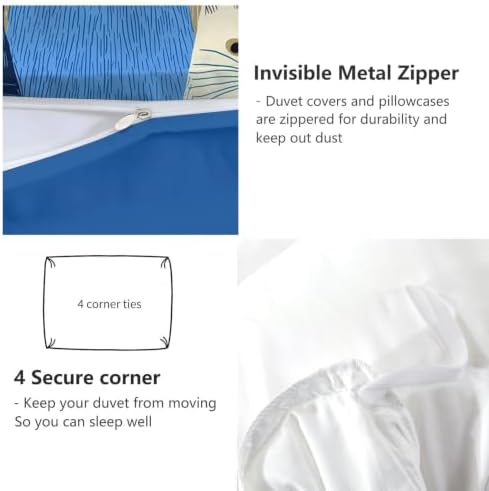King Duvet Cover Set Soft Microfiber Cat Pattern Blue