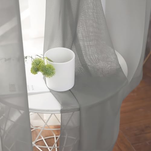 MIULEE Solid Color Sheer Curtains 96 Inches Long 2 Panels Set
