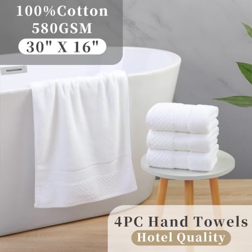 VOOVA & MOVAS White Hand Towels, Cotton, Quick Dry, 18x30 in, 4 Pieces