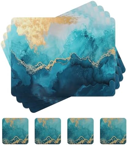 fanquare Cork Placemats and Coasters Set of 4 with Marble Pattern