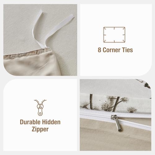Lekesky Reversible Duvet Cover Queen Size 3-piece, Khaki Floral