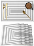 Grey Concentric Squares Placemats Set of 8, Modern Abstract Minimalist