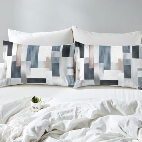 Feelyou Grey Abstract Duvet Cover Queen Size Geometric Comforter Cover