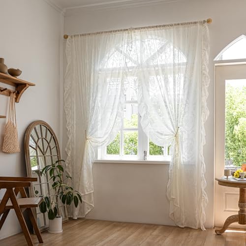 Deeprove Ivory Lace Curtains 84 inches Length 2 Panels Set for Bedroom